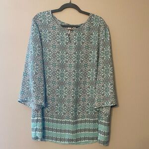 Tacera Teal and Gray Patterned Blouse Size 1x